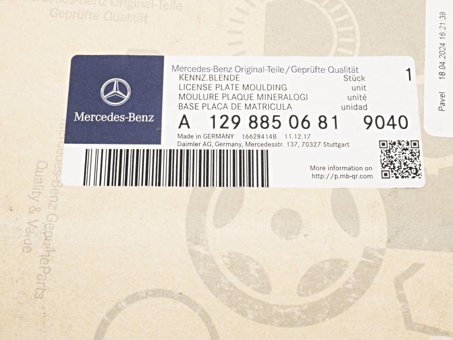 1298850681 12988506819040 | Mercedes SL-Class | R129 Facelift front bumper license plate holder
